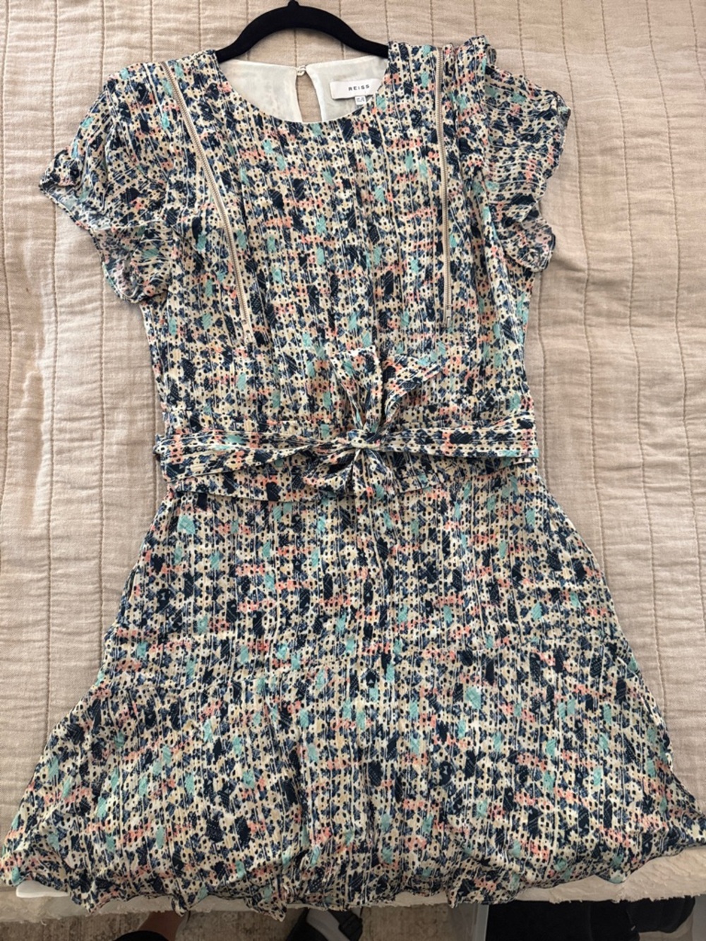 Reiss women’s Multicolor Dress with Self Tie short sleeve uk 10 USA 6